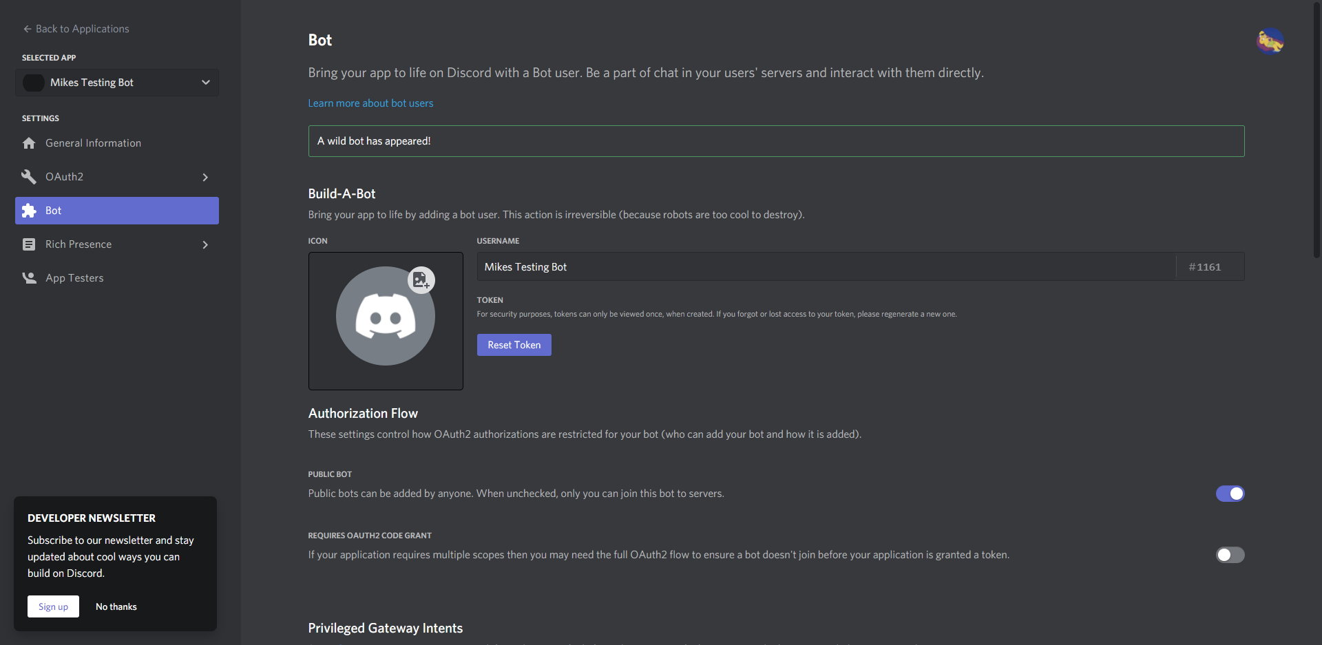 Discord Application: Bot created